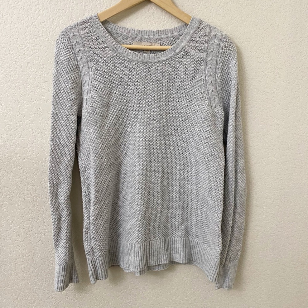 LOFT Wool Blend Sweater Size Medium Light Gray Textured Long Sleeves
